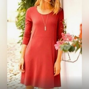 Garnet Hill Burnt Orange Tunic T-Shirt Dress, 3/4 length sleeves, cotton & modal
